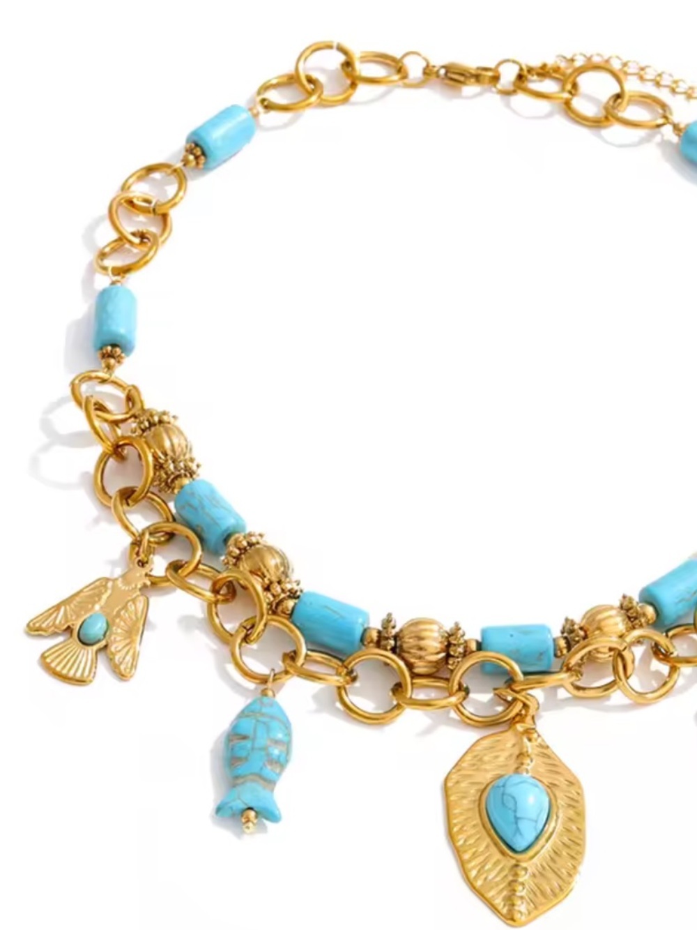 Coastal Luxe Turquoise Gold Charm Necklace - Picture 5 of 9